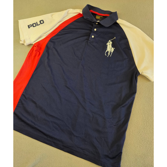 Polo Ralph Lauren Men's XL Navy Red Colorblock Big Pony Performance Polo - Picture 4 of 8